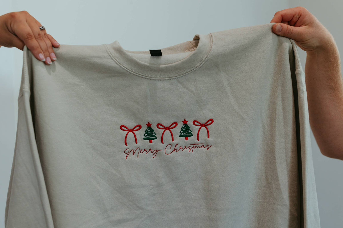 Merry Christmas Embroidered Sweatshirt - Christmas Graphic