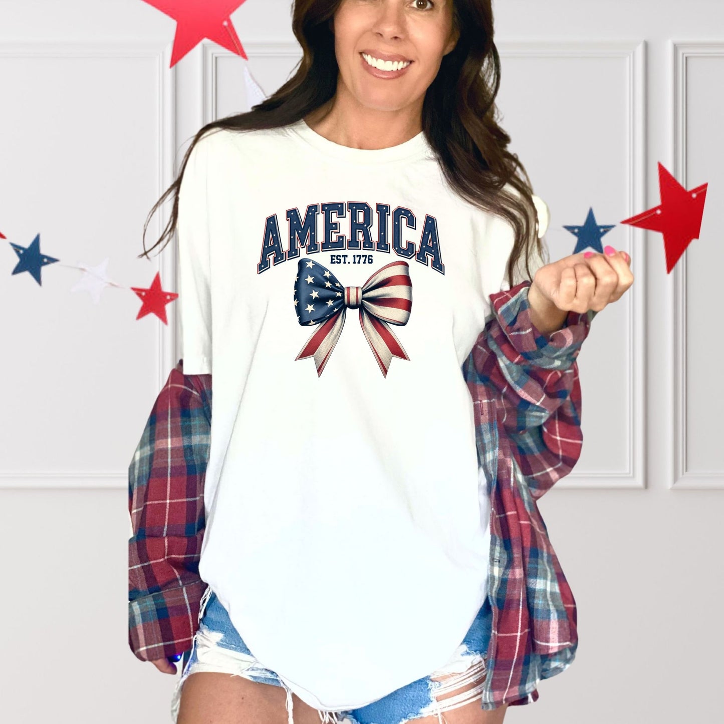 America + Flag Bow Tee