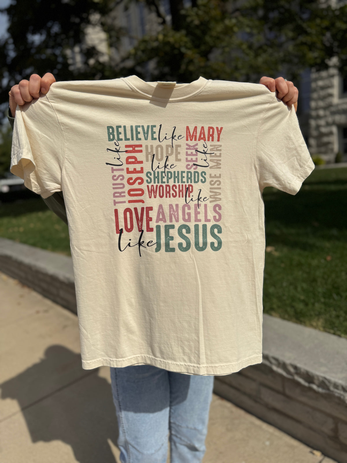 Believe Like Mary Christian Tee - Christmas Graphic Tee