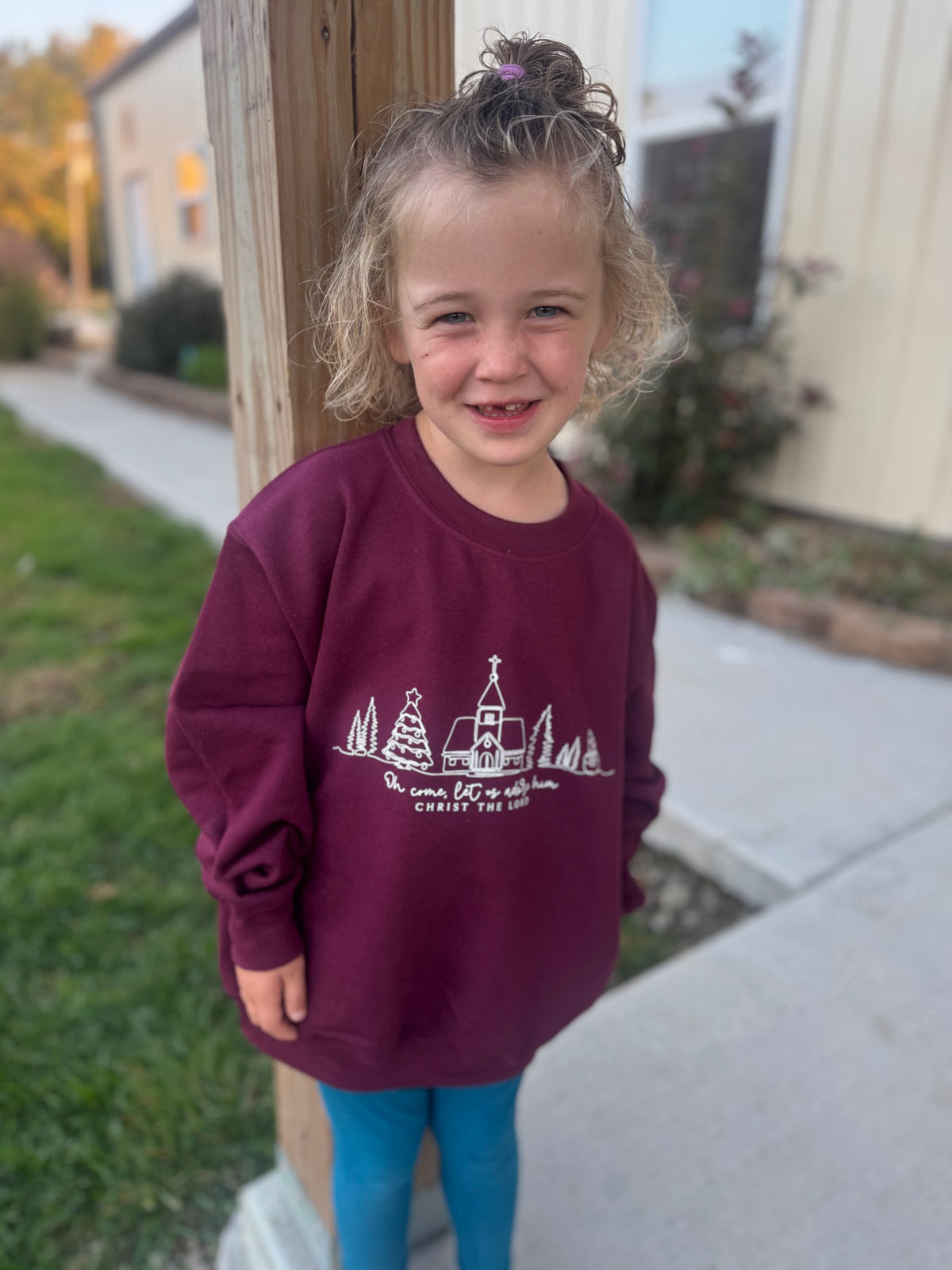 Oh Come Let Us Adore Him Youth Sweatshirt -Maroon