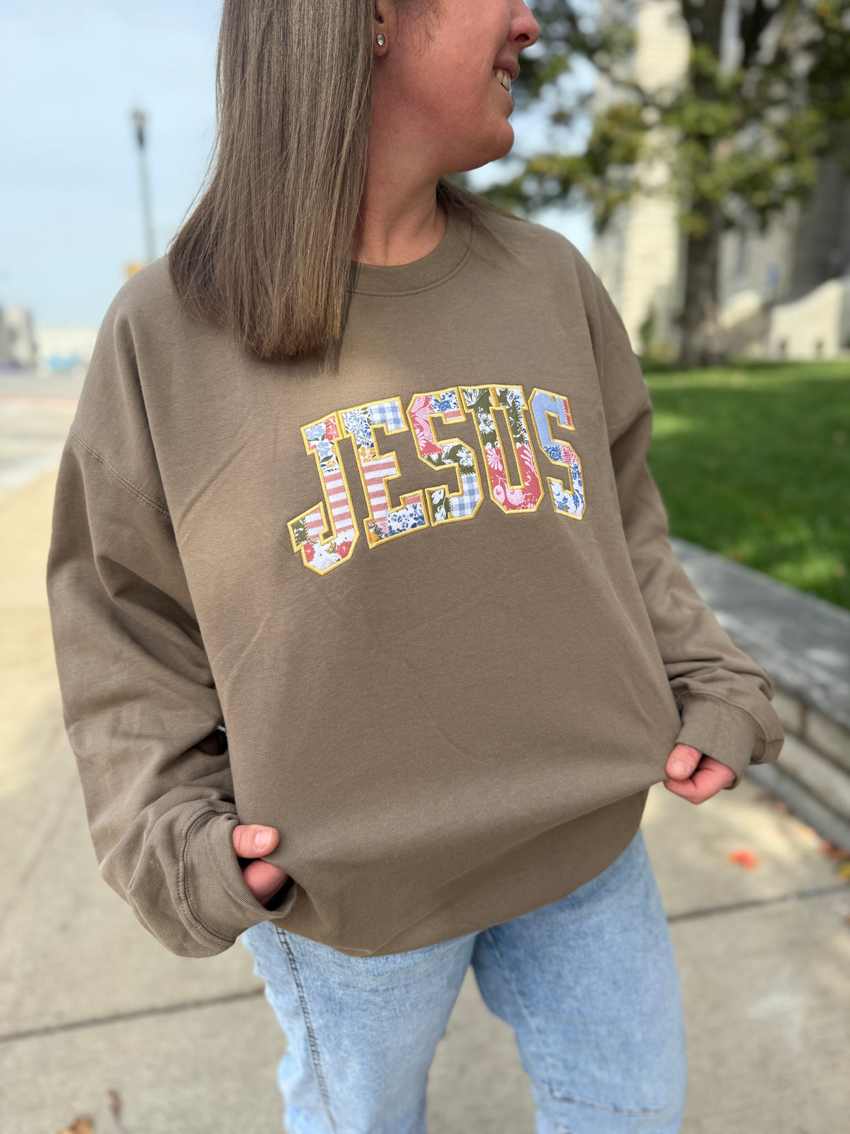Jesus Embroidered Patch Sweatshirt - Fall Sweatshirt