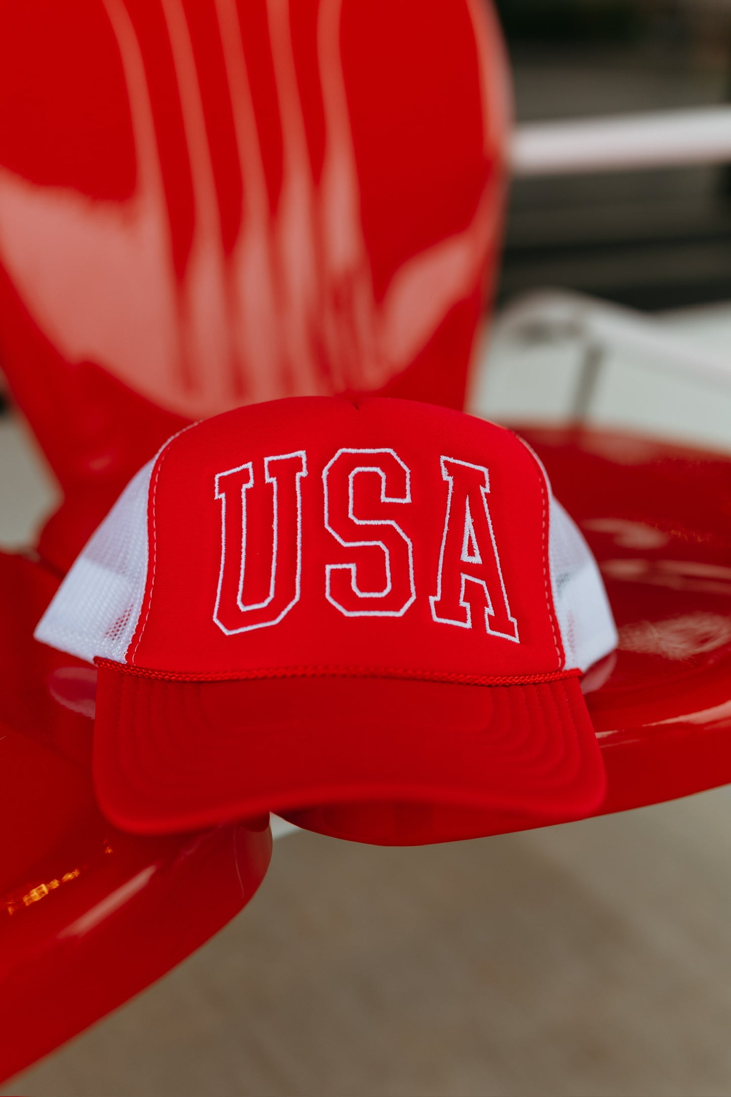 USA Embroidered Red and White Trucker Hat