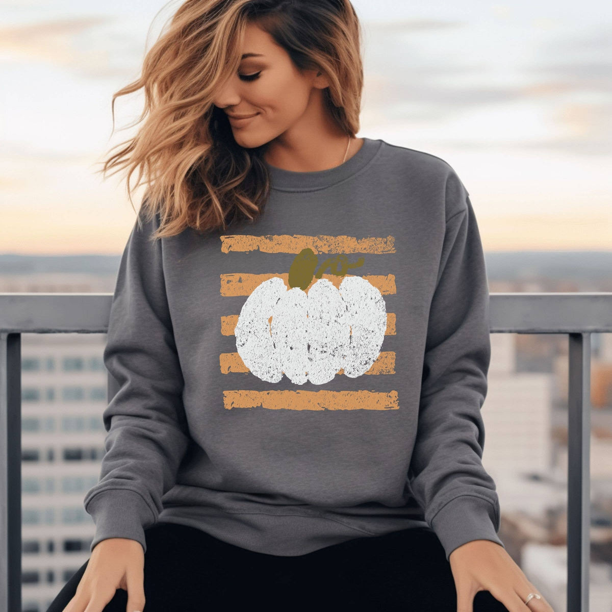 Pumpkin Fall Vertical Lines Graphic Sweatshirt