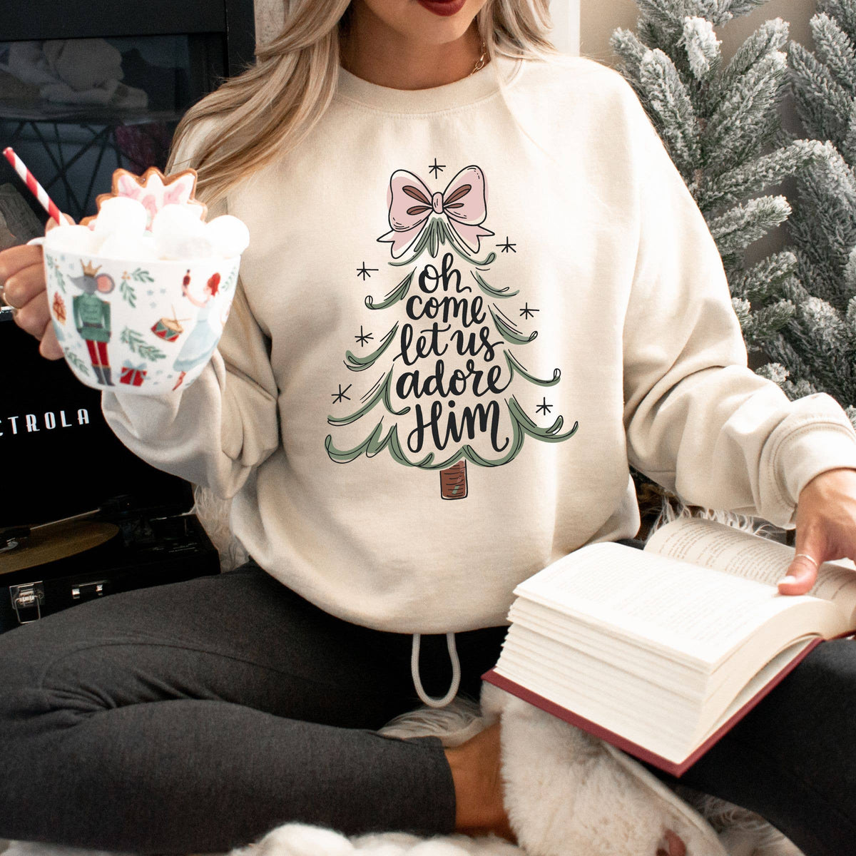 Oh Come Let Us Adore Him Christmas Sweatshirt - Graphic Tee
