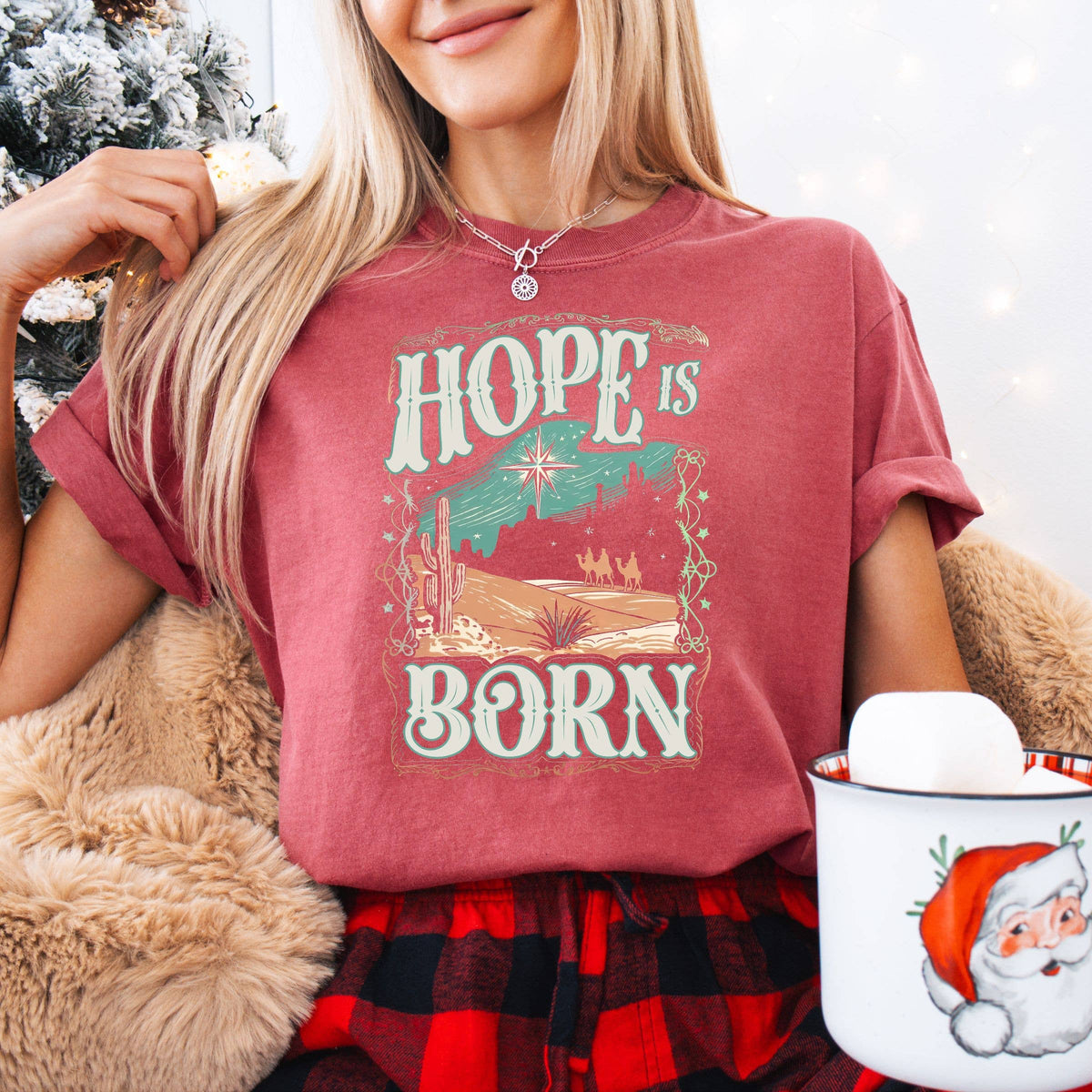 Hope is Born Christian Graphic Tee - Christmas Graphic Tee