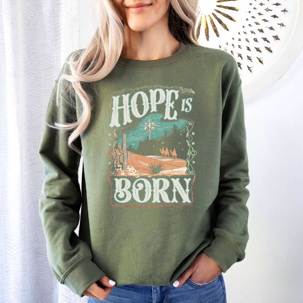 Hope Is Born Christmas Graphic Sweatshirt - Christian Faith