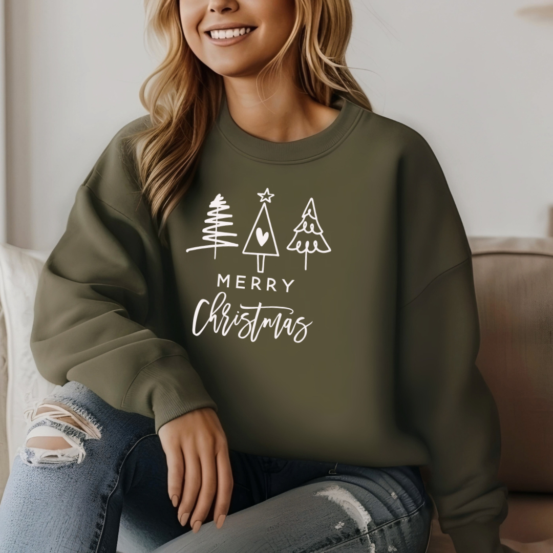 Merry Christmas - Christmas Graphic Sweatshirt - Three Trees