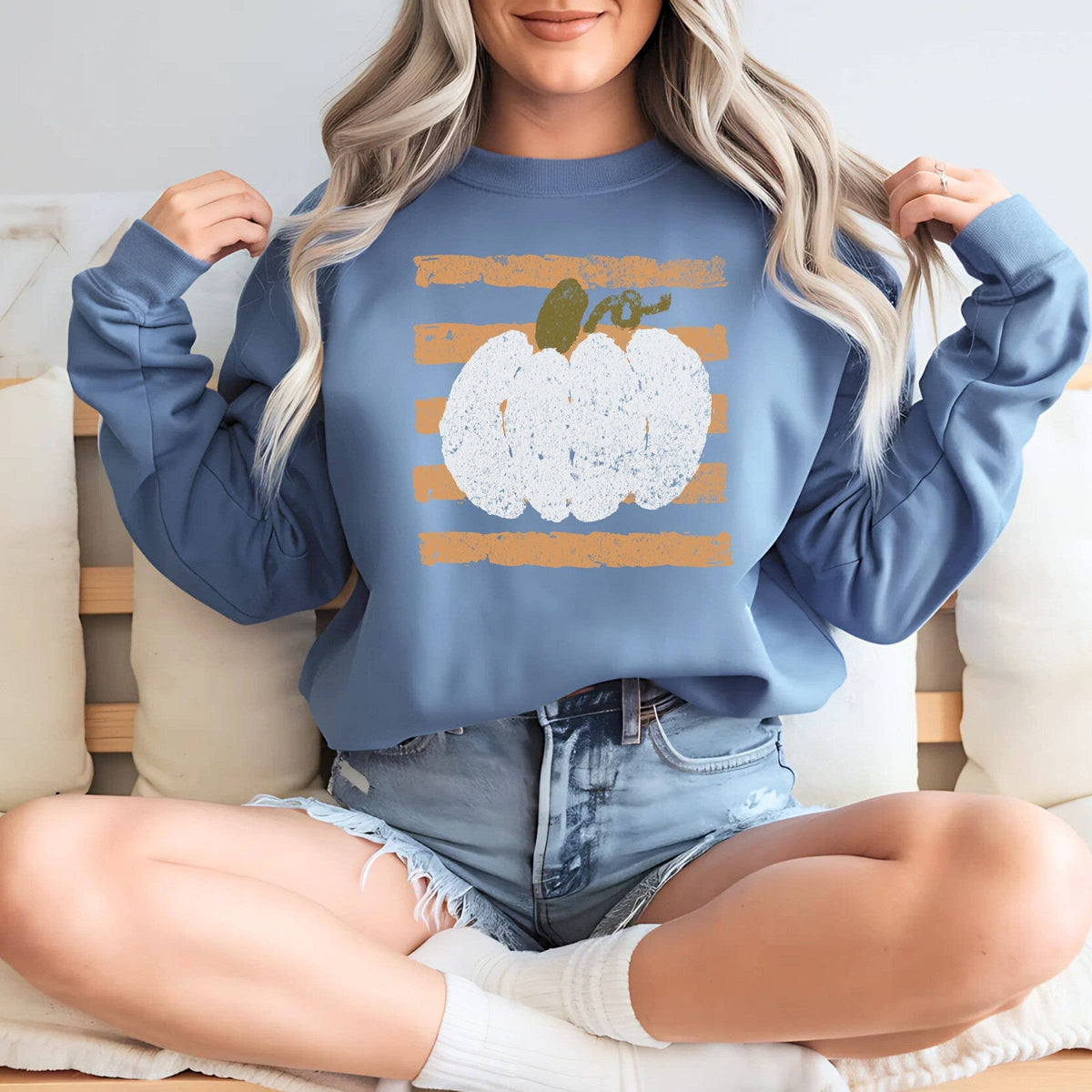 Pumpkin Fall Vertical Lines Graphic Sweatshirt
