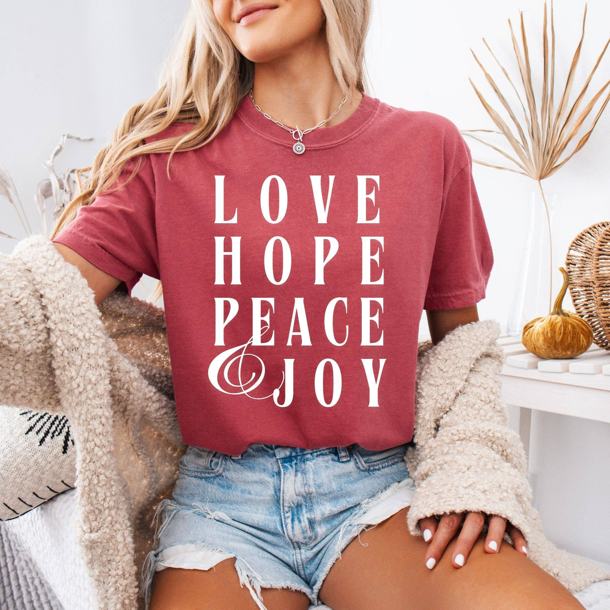 Love, Hope, Peace and Joy Christian Graphic Tee - Christmas