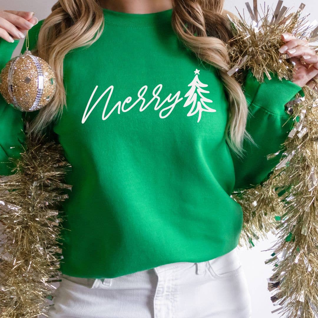 Merry Christmas Tree Sweatshirt - Christmas Tee - Graphic