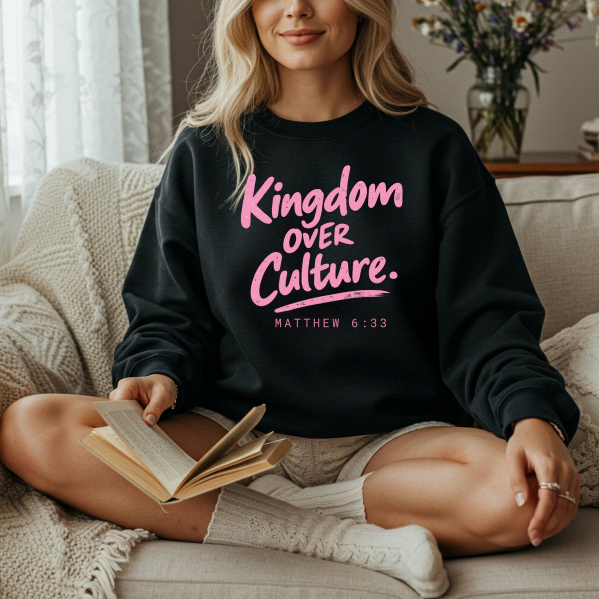 Kingdom Over Culture Christian Faith Graphic Fall Sweatshirt