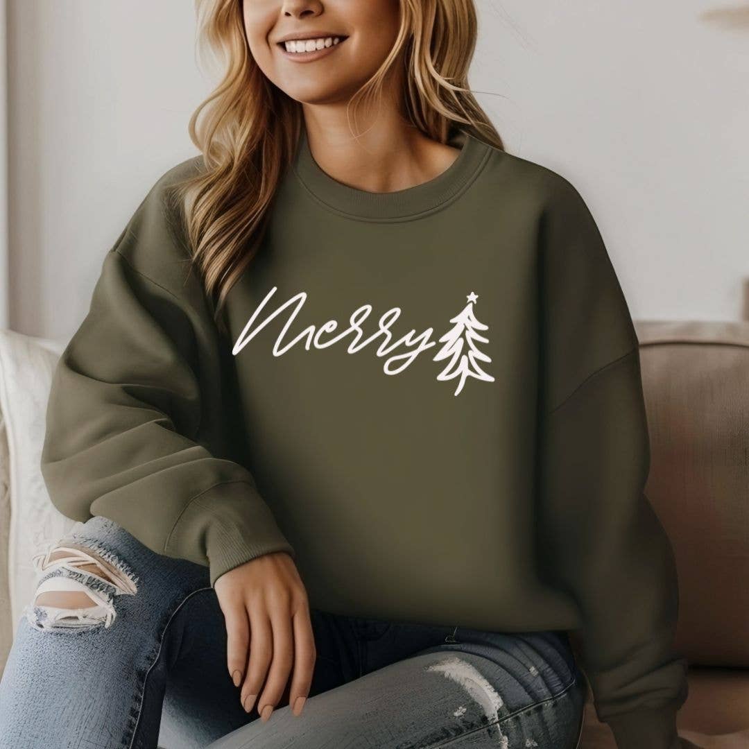 Merry Christmas Tree Sweatshirt - Christmas Tee - Graphic
