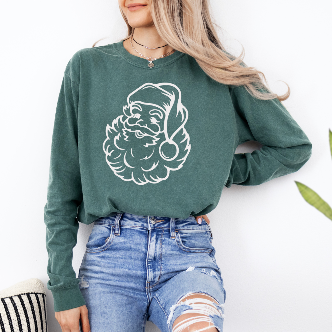 Santa Head Christmas LONG Sleeve Tee - Graphic Tee