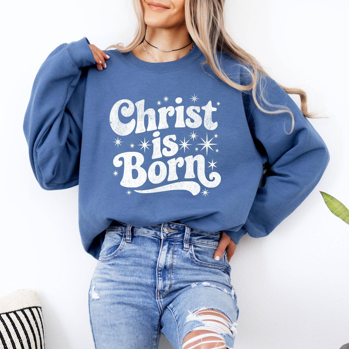 Christ is Born Graphic Christmas Christian Sweatshirt