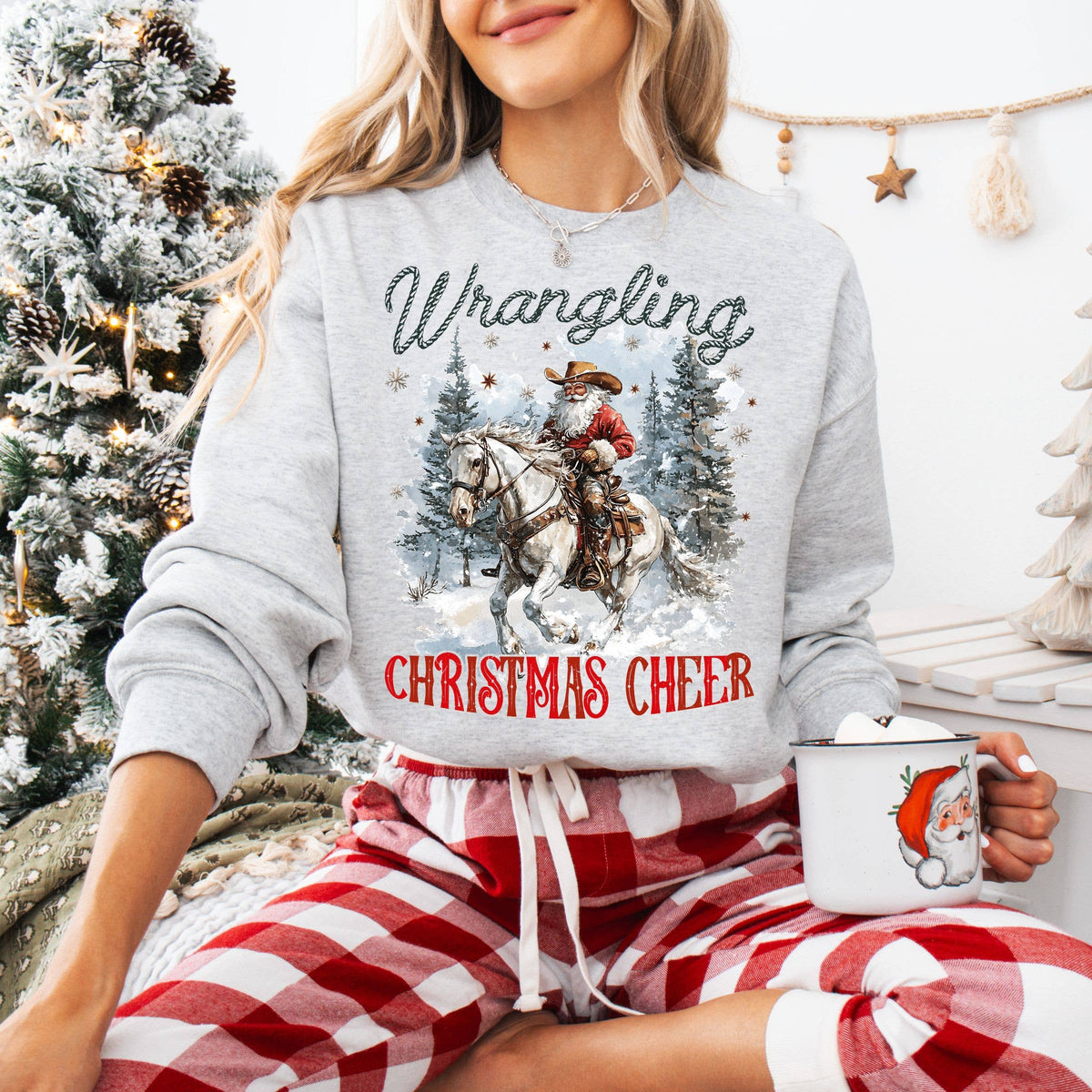 Wrangling Christmas Graphic Sweatshirt - Western Christmas