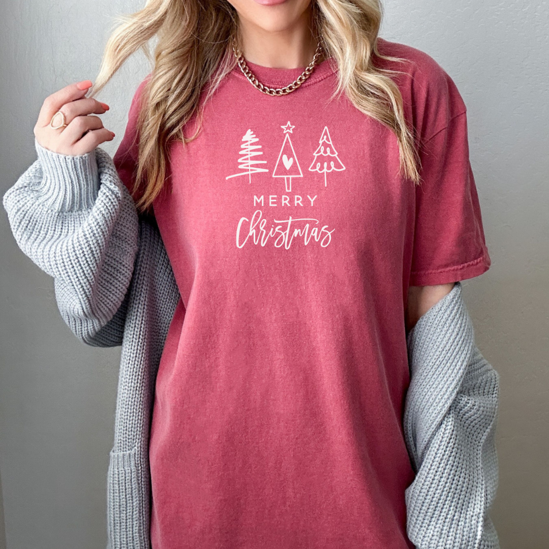 Merry Christmas - Christmas Graphic Tee - Three Trees