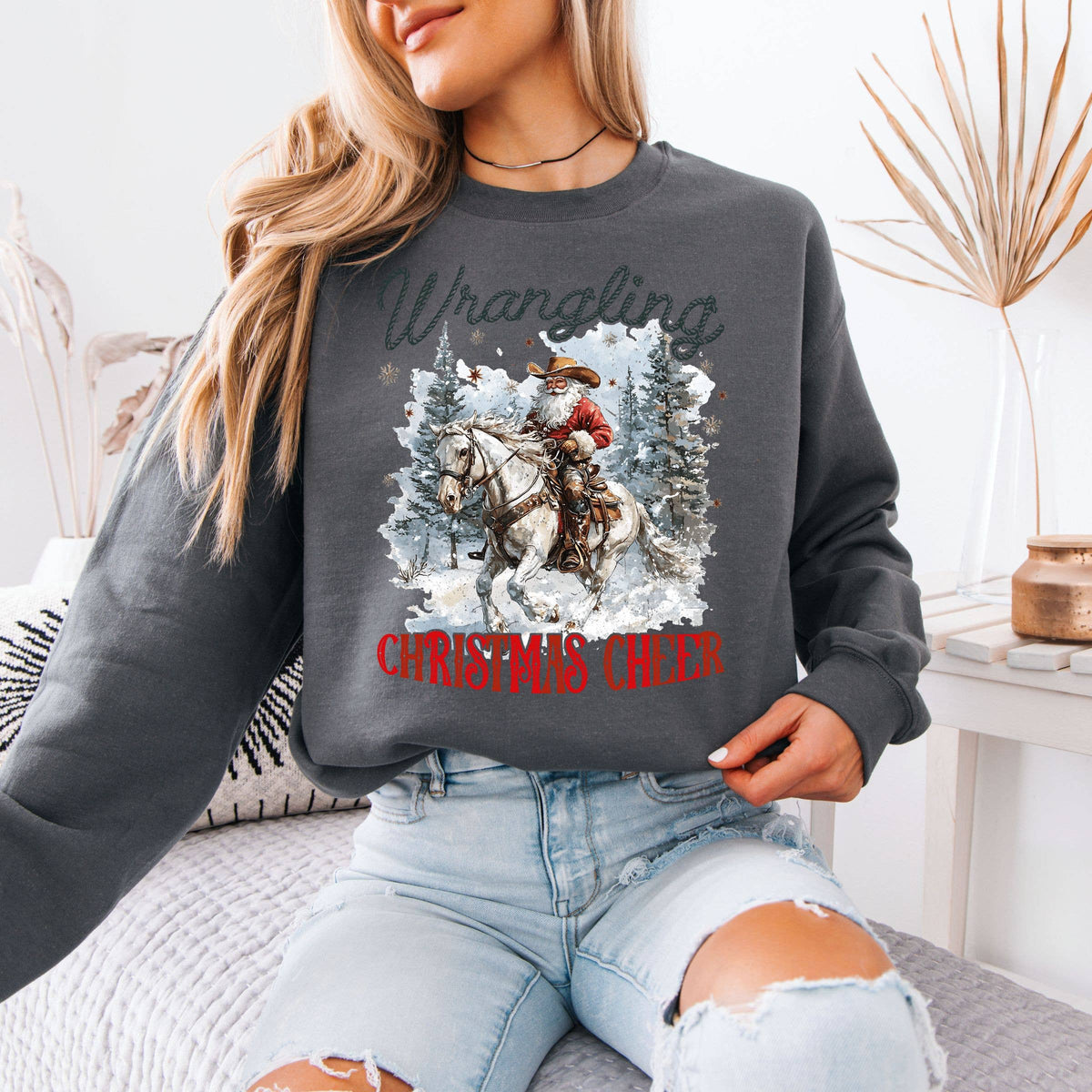 Wrangling Christmas Graphic Sweatshirt - Western Christmas
