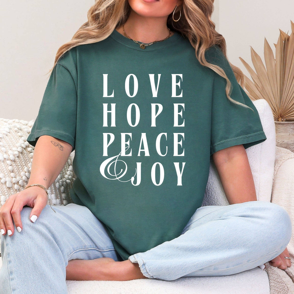 Love, Hope, Peace and Joy Christian Graphic Tee - Christmas