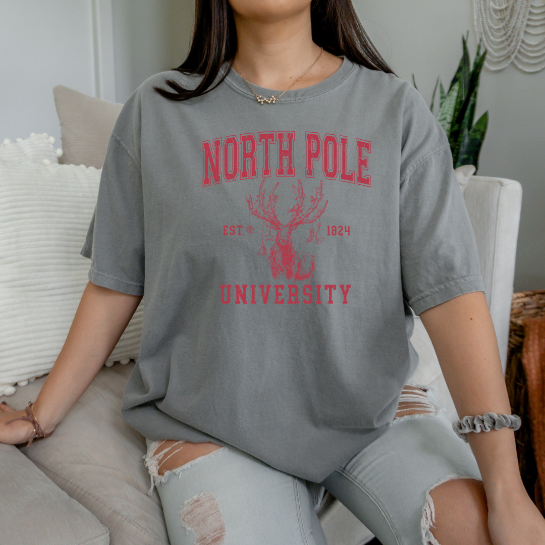 North Pole Christmas Tee - Graphic Tee - Reindeer Tee
