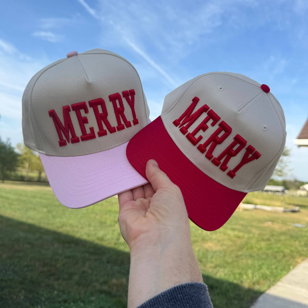 Merry Embroidered Snapback Trucker Hat - Christmas Hat