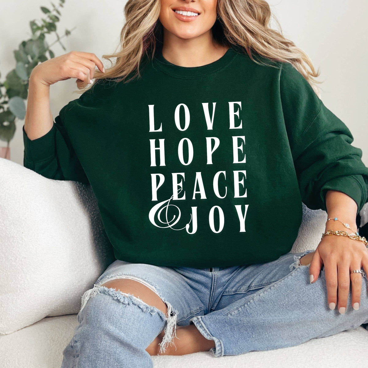 Love, Hope, Peace and Joy Christmas Graphic Sweatshirt