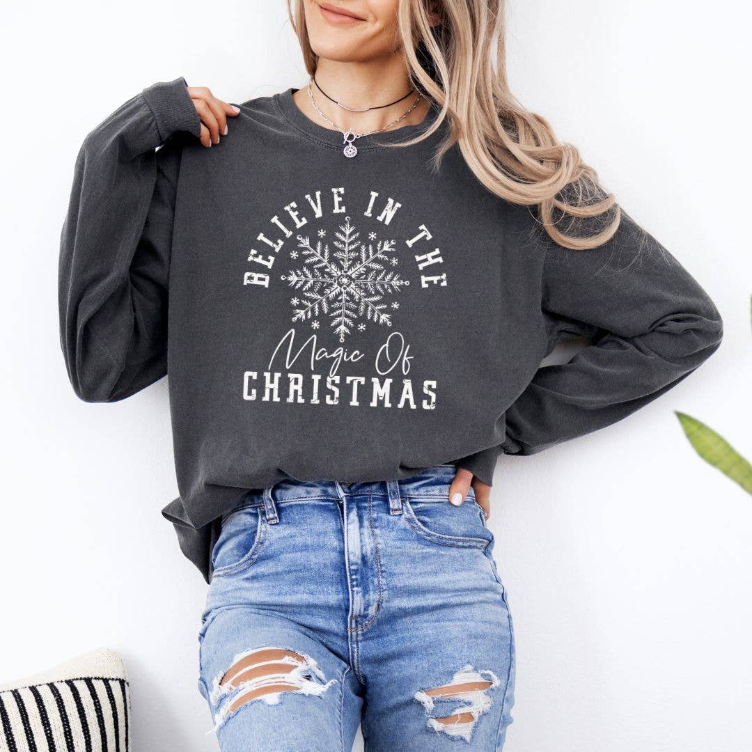 Believe In The Magic Long Sleeve Christmas Tee - Graphic Tee