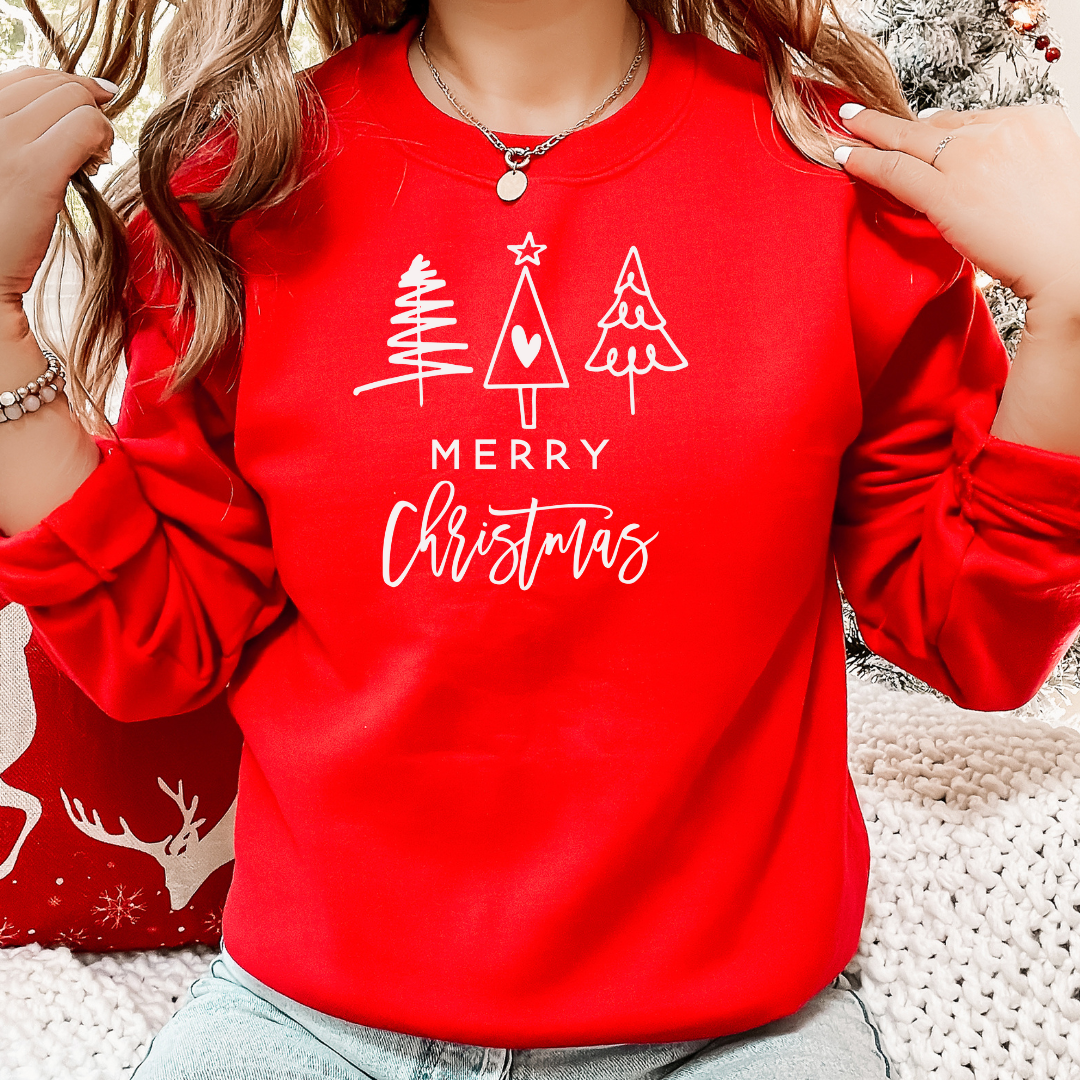 Merry Christmas - Christmas Graphic Sweatshirt - Three Trees