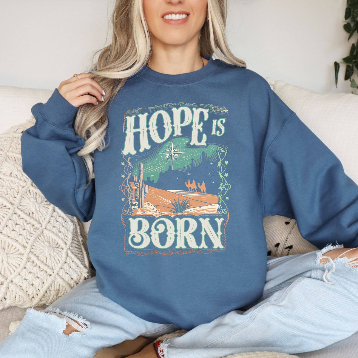 Hope Is Born Christmas Graphic Sweatshirt - Christian Faith