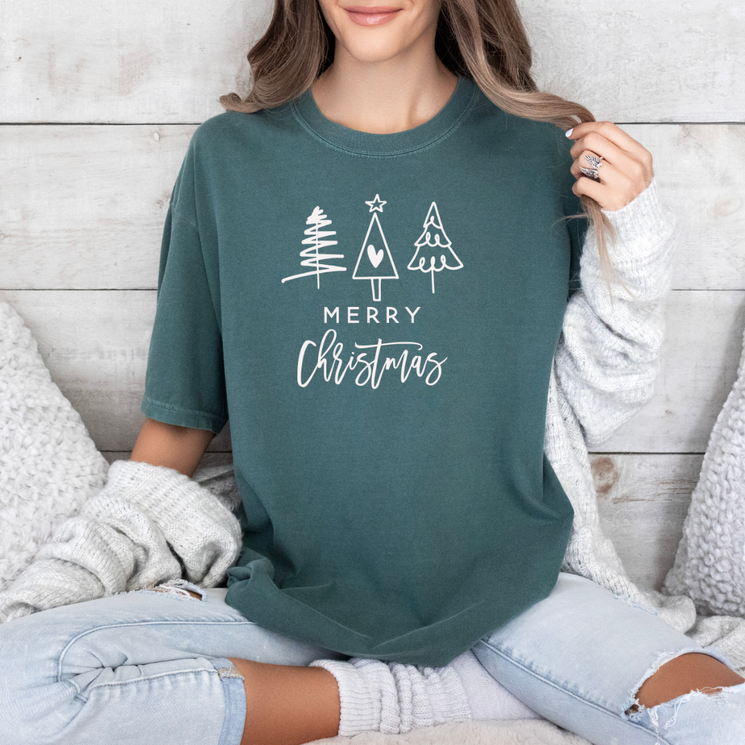 Merry Christmas - Christmas Graphic Tee - Three Trees