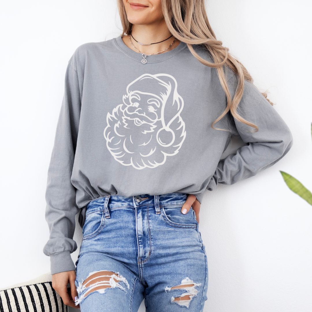 Santa Head Christmas LONG Sleeve Tee - Graphic Tee