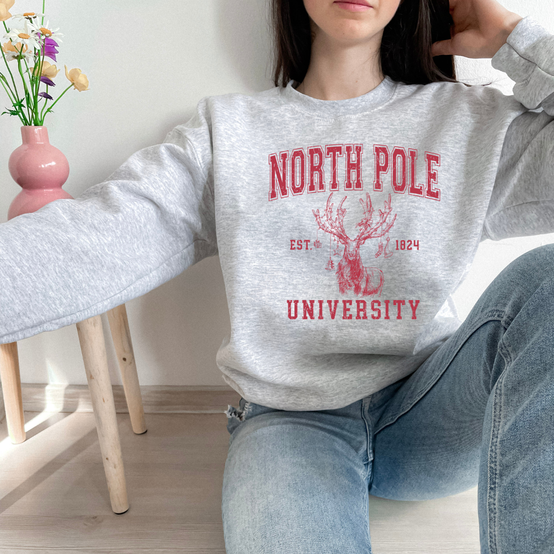 North Pole University - Christmas Graphic Sweatshirt - Red