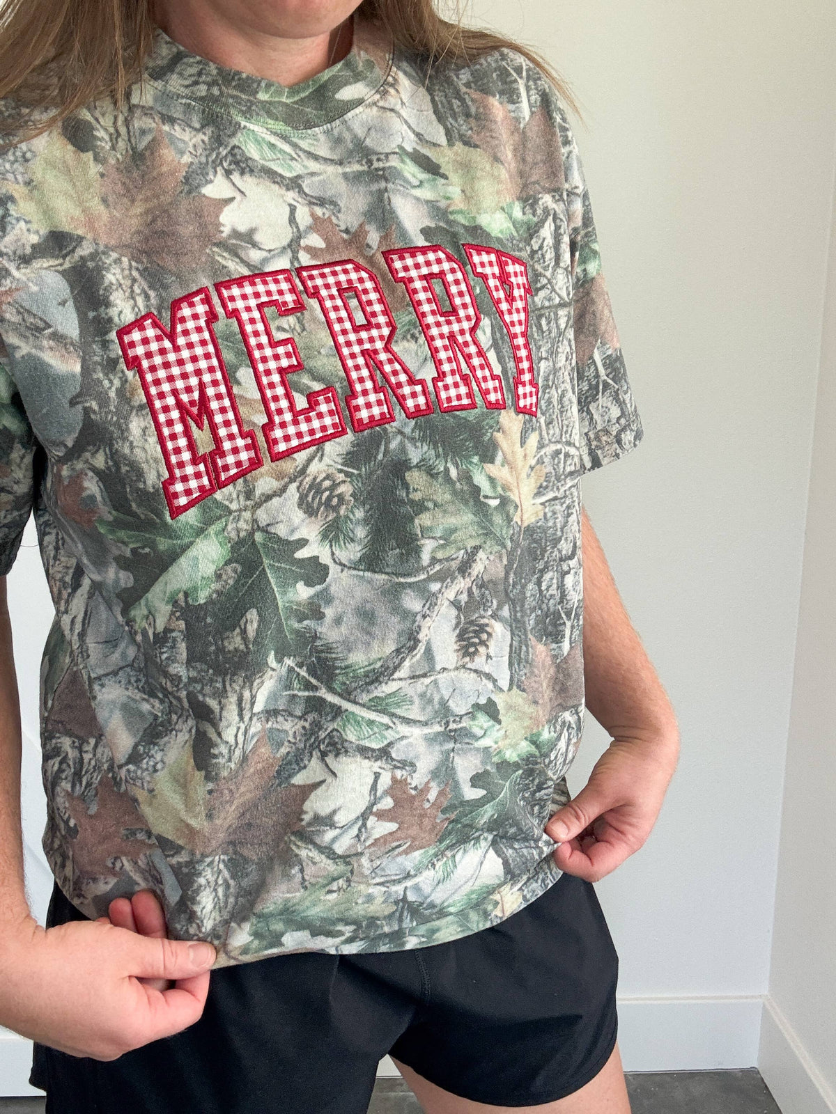 Merry Embroidered Patch Camo Tee - Christian Graphic Tee