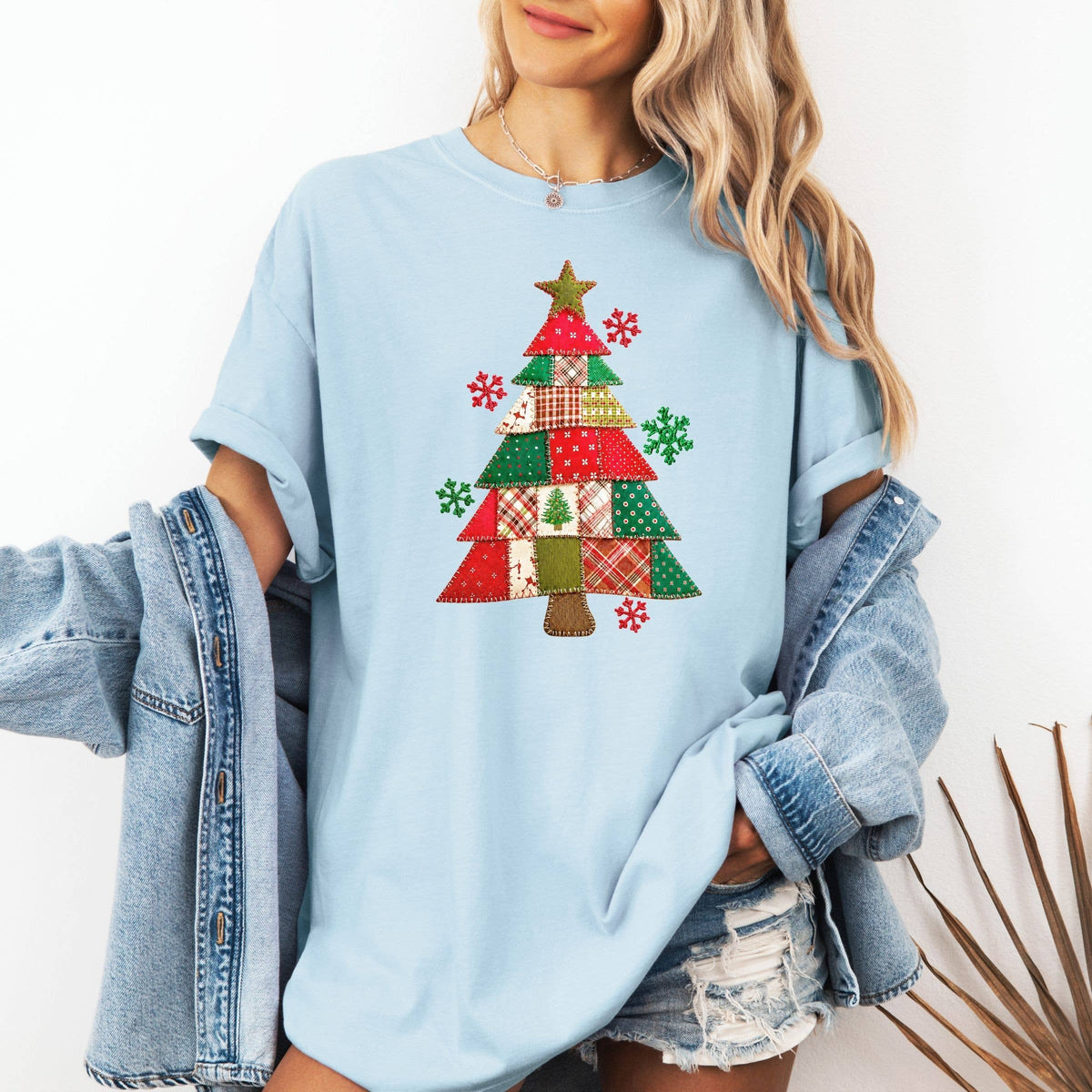 FAUX Embroidered Christmas Tree Christmas Graphic Tee