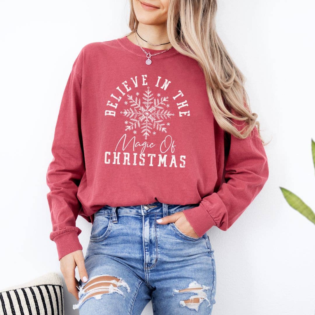 Believe In The Magic Long Sleeve Christmas Tee - Graphic Tee