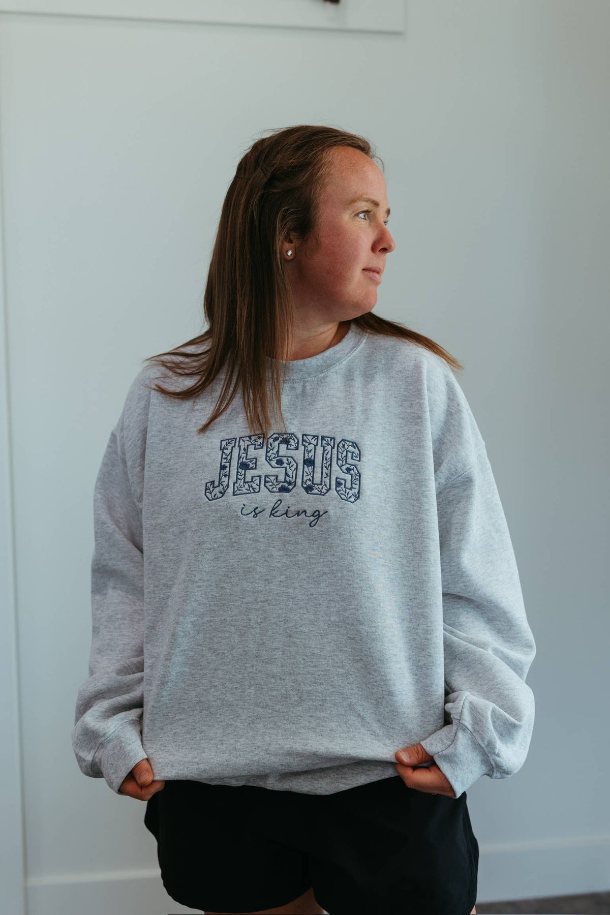 Jesus Is King Embroidered Sweatshirt - Christian Graphic