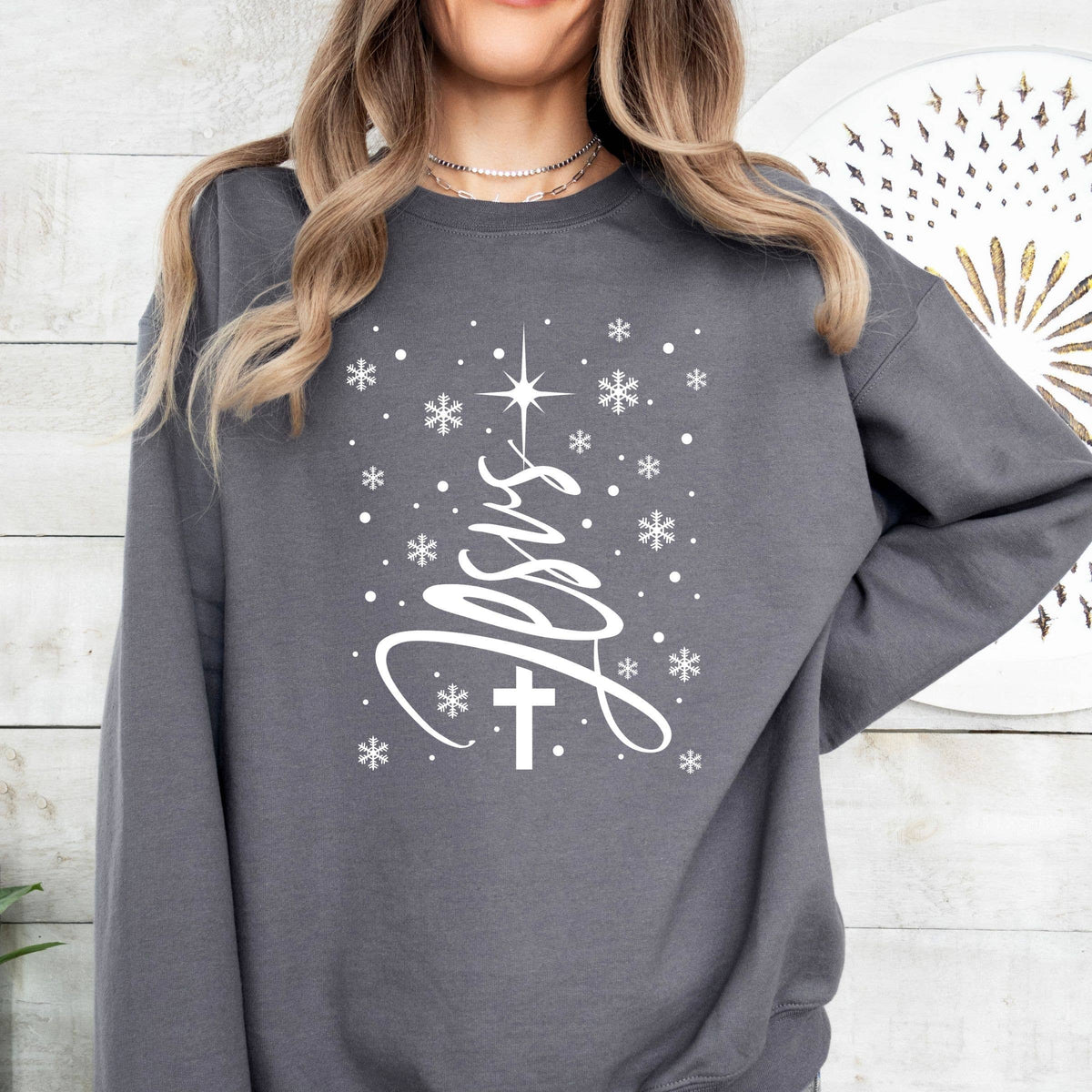 Jesus Snow Christmas Tree Graphic Sweatshirt