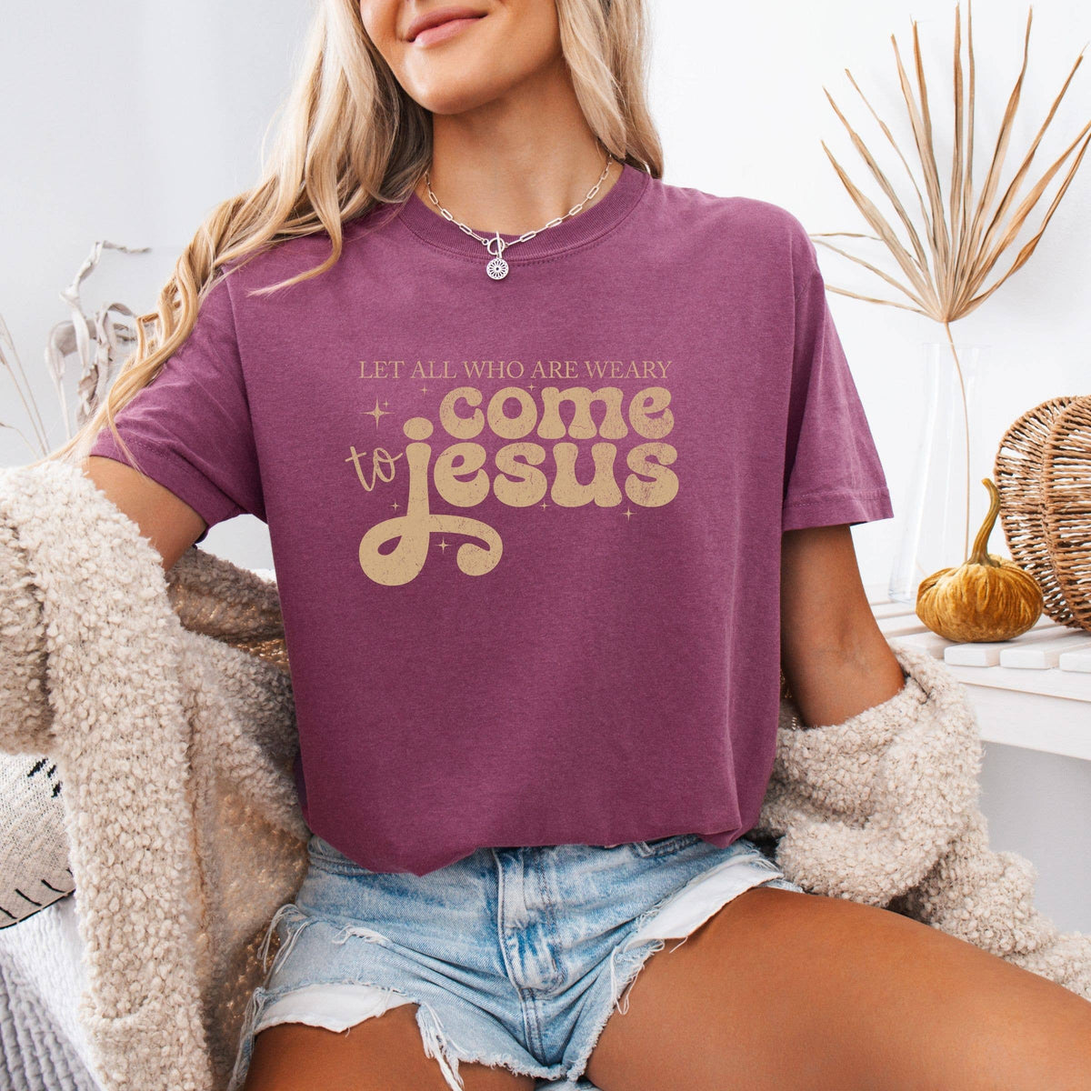 Let all who are weary come Jesus Fall Floral Graphic Tee