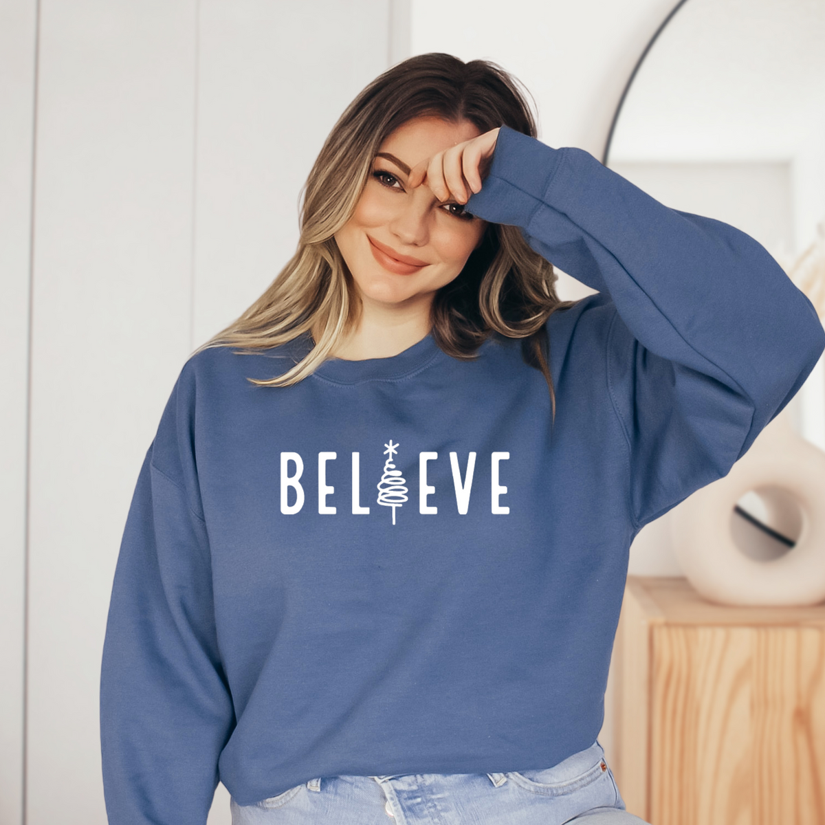 Believe Christmas Sweatshirt - Indigo Blue