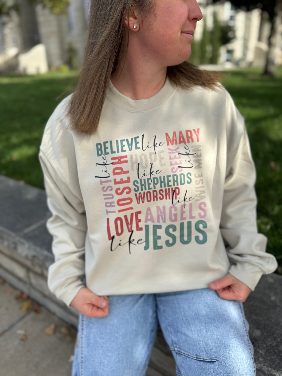 Believe Like Mary Christmas Graphic Sweatshirt