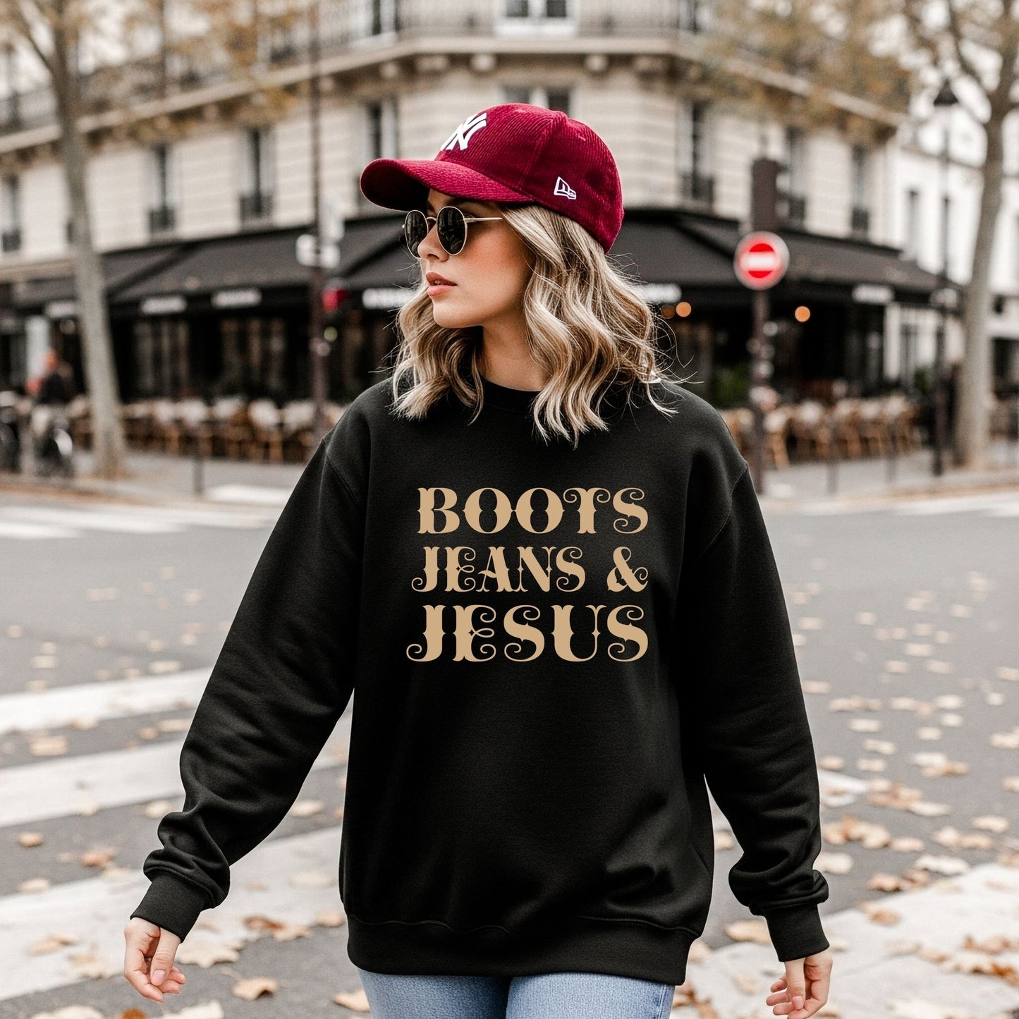 Boots, Jeans and Jesus Sweatshirt (Multiple Colors)