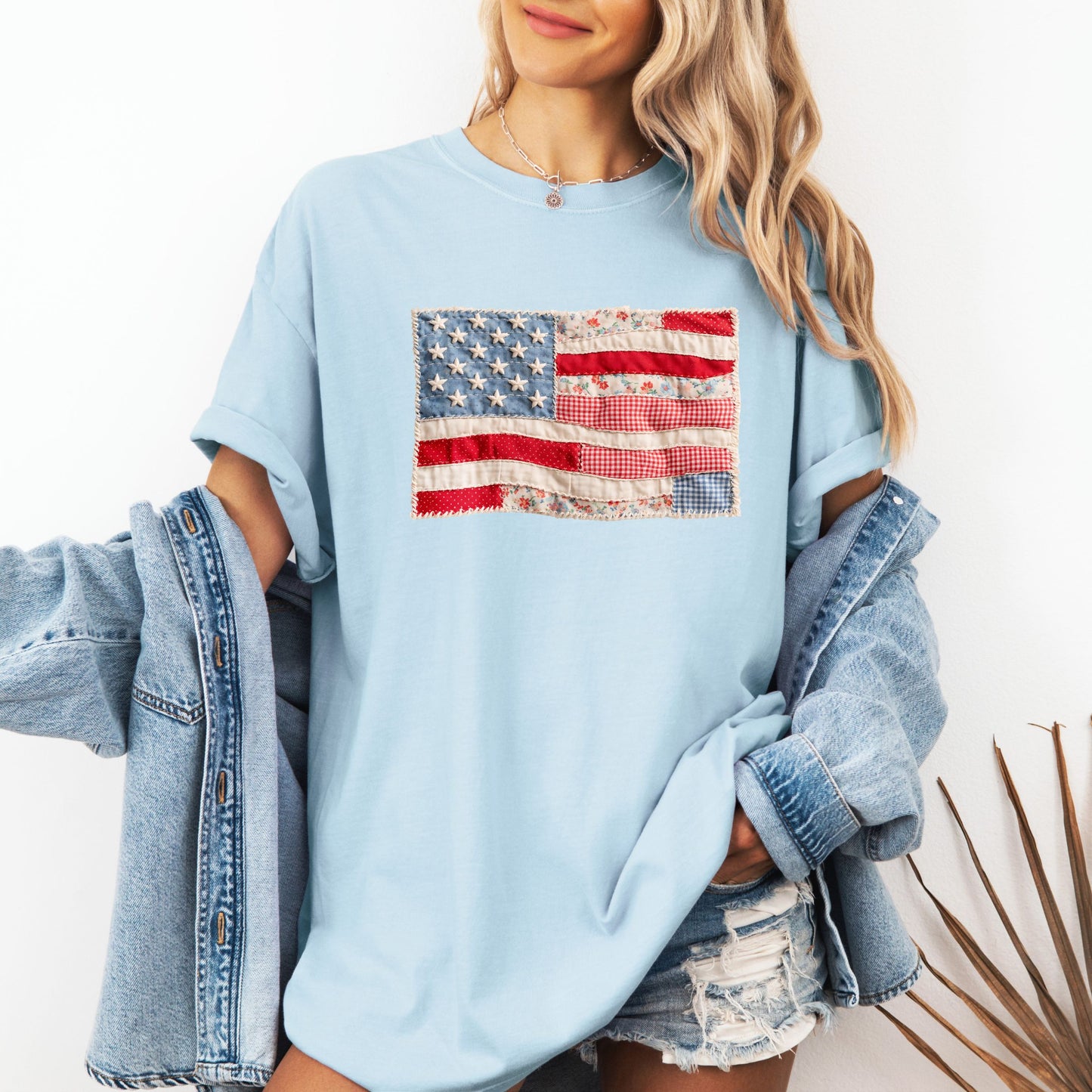 Faux Embroidered Flag Tee