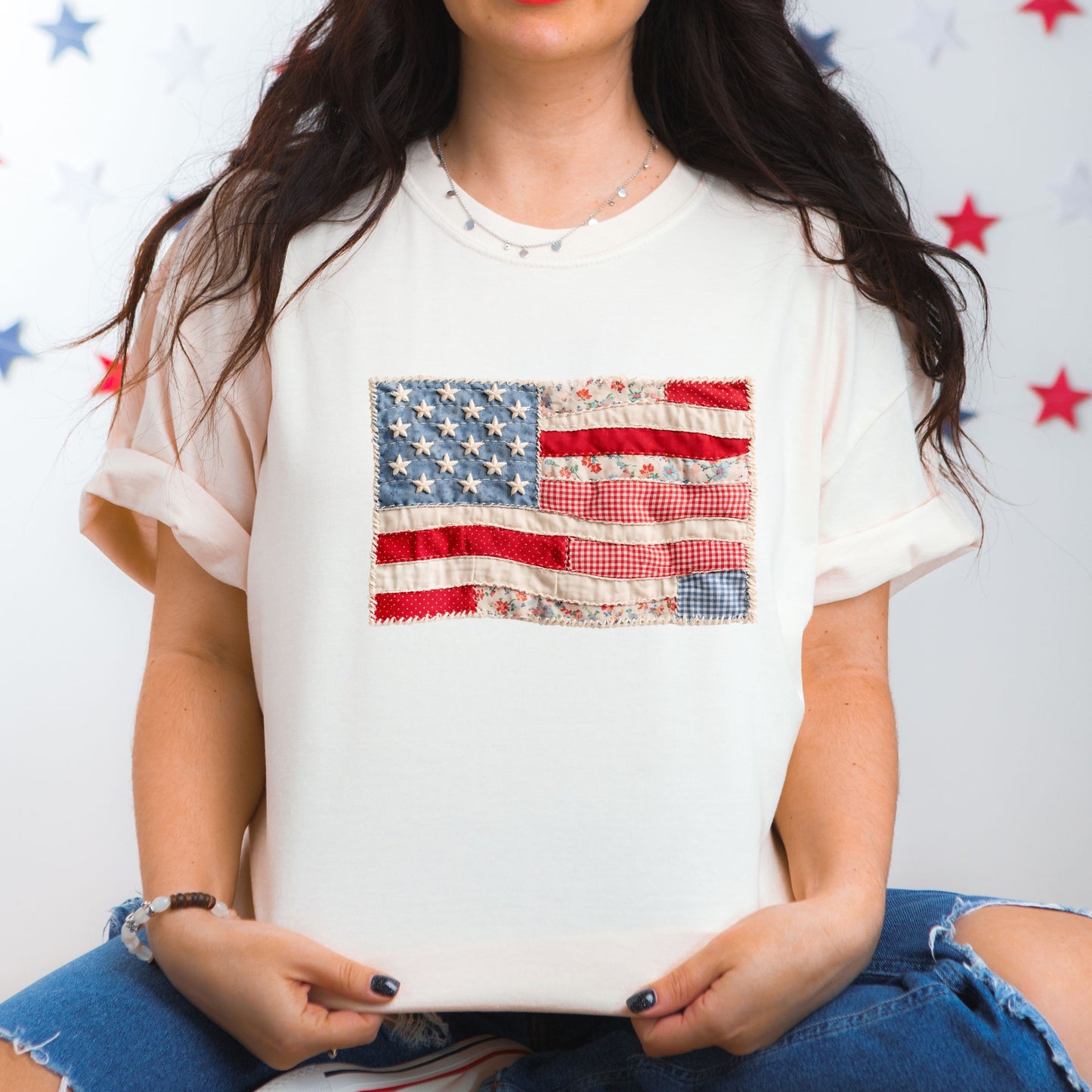 Faux Embroidered Flag Tee