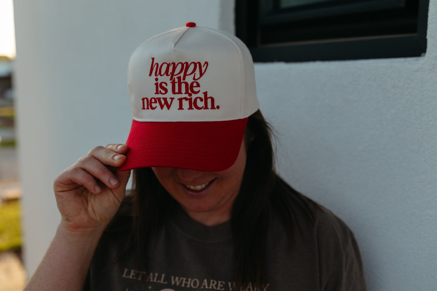 Happy is the New Rich Embroidered Hat