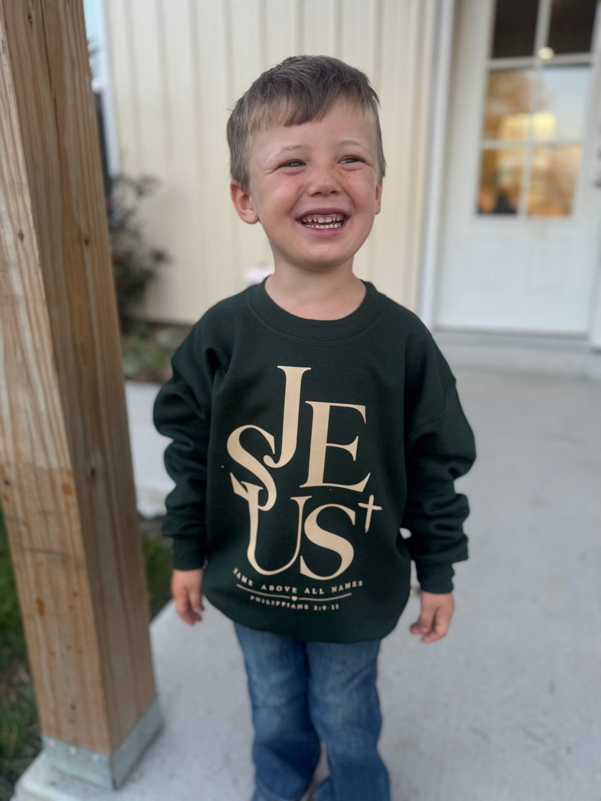Jesus King Above All Youth Sweatshirt -Forest