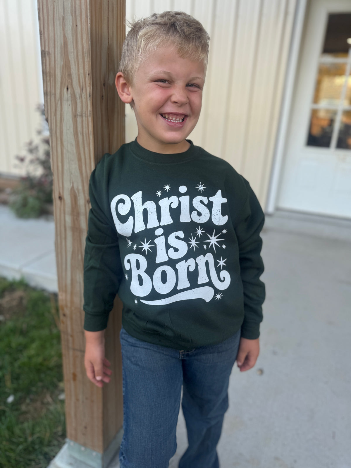 Christ is Born Youth Sweatshirt -Forest