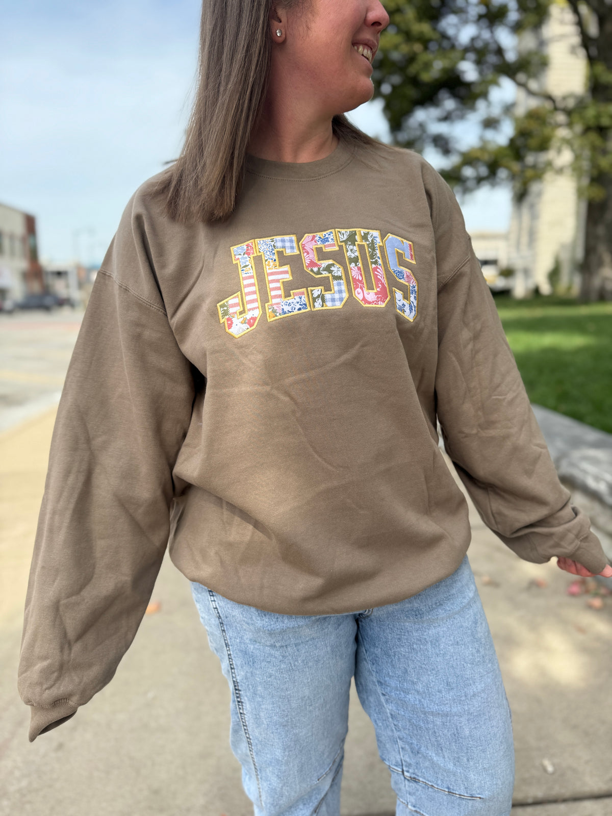 Jesus Embroidered Patch Sweatshirt - Fall Sweatshirt