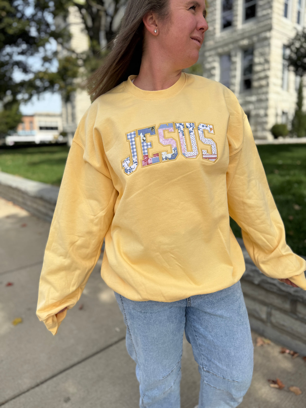 Jesus Embroidered Patch Sweatshirt - Fall Sweatshirt
