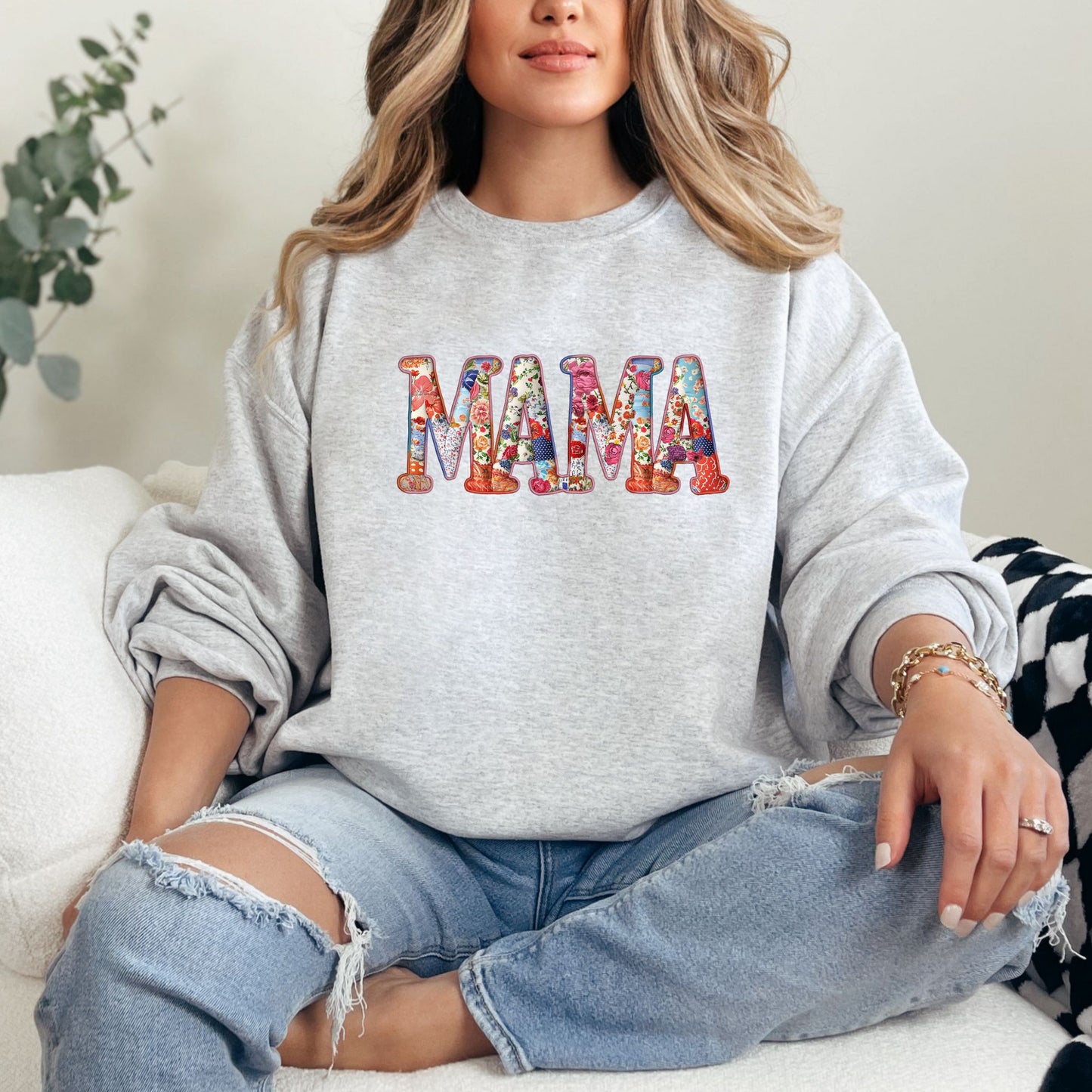 Mama Faux Embroidery Sweatshirt (Multiple Colors)