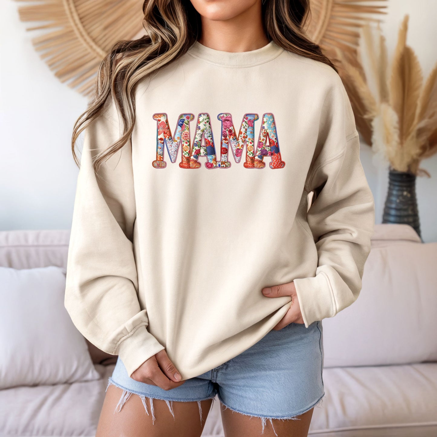 Mama Faux Embroidery Sweatshirt (Multiple Colors)