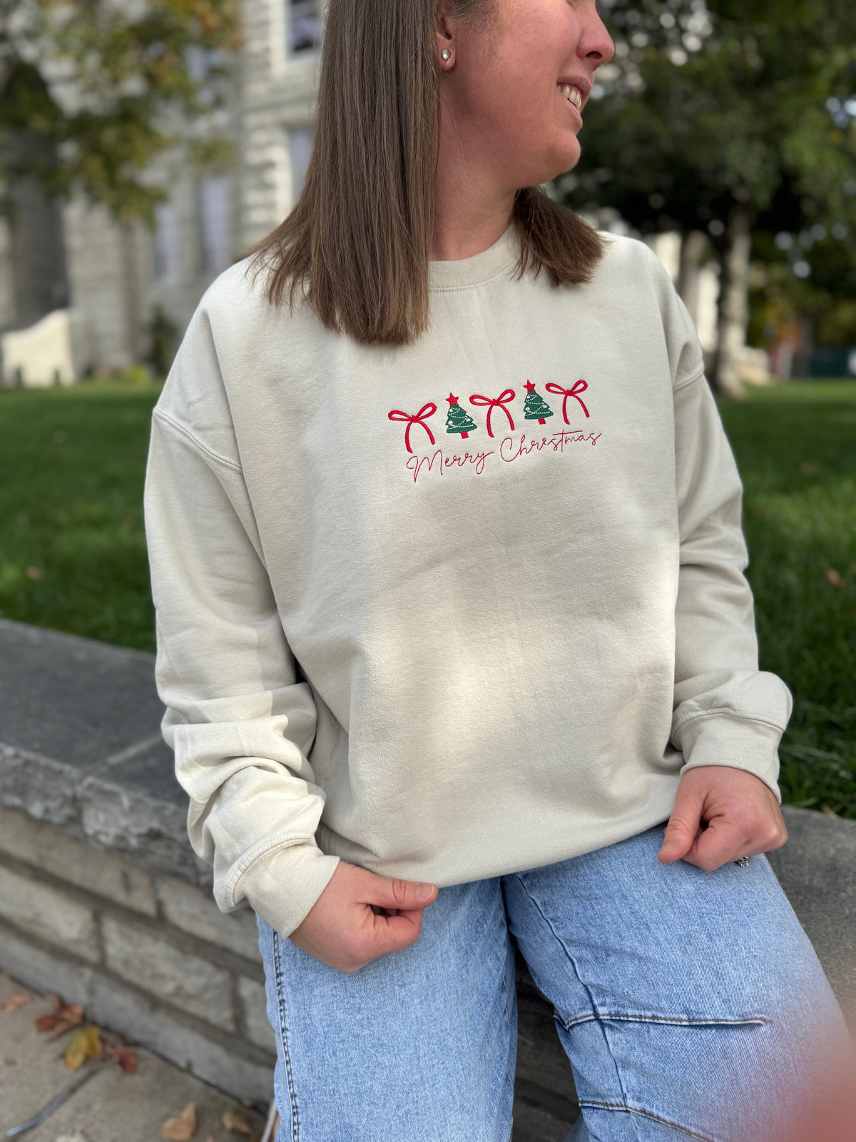 Merry Christmas Embroidered Sweatshirt - Christmas Graphic